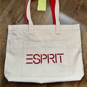 Esprit Beige and Red Canvas Tote